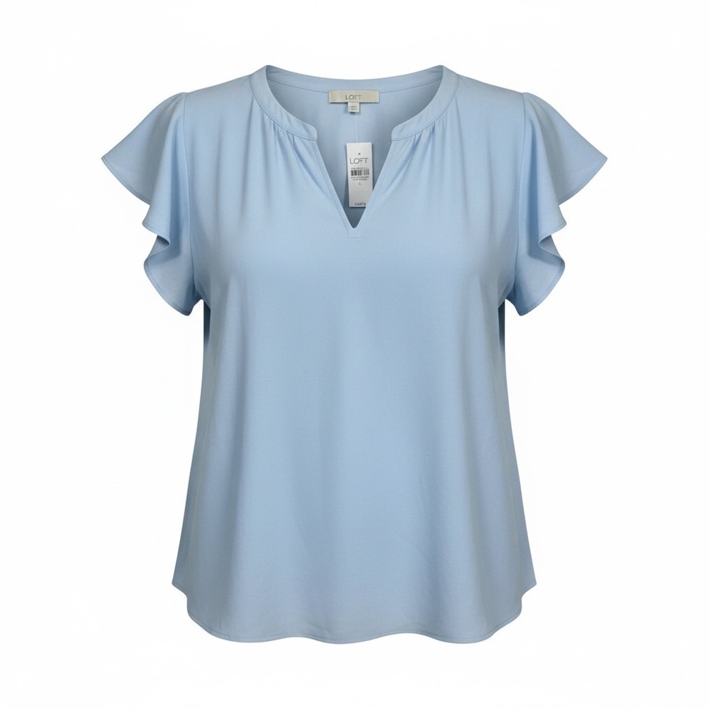 LOFT Ruffled Sleeve Blouse Light Blue Size Large